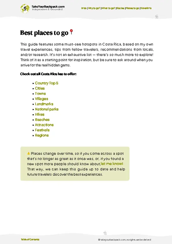 example page 5 from our offline Travel Guide for Costa Rica
